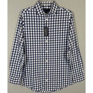 NWT Mizzen Main Leeward Shirt Mens S Trim Fit Blue White Check Plaid Performance